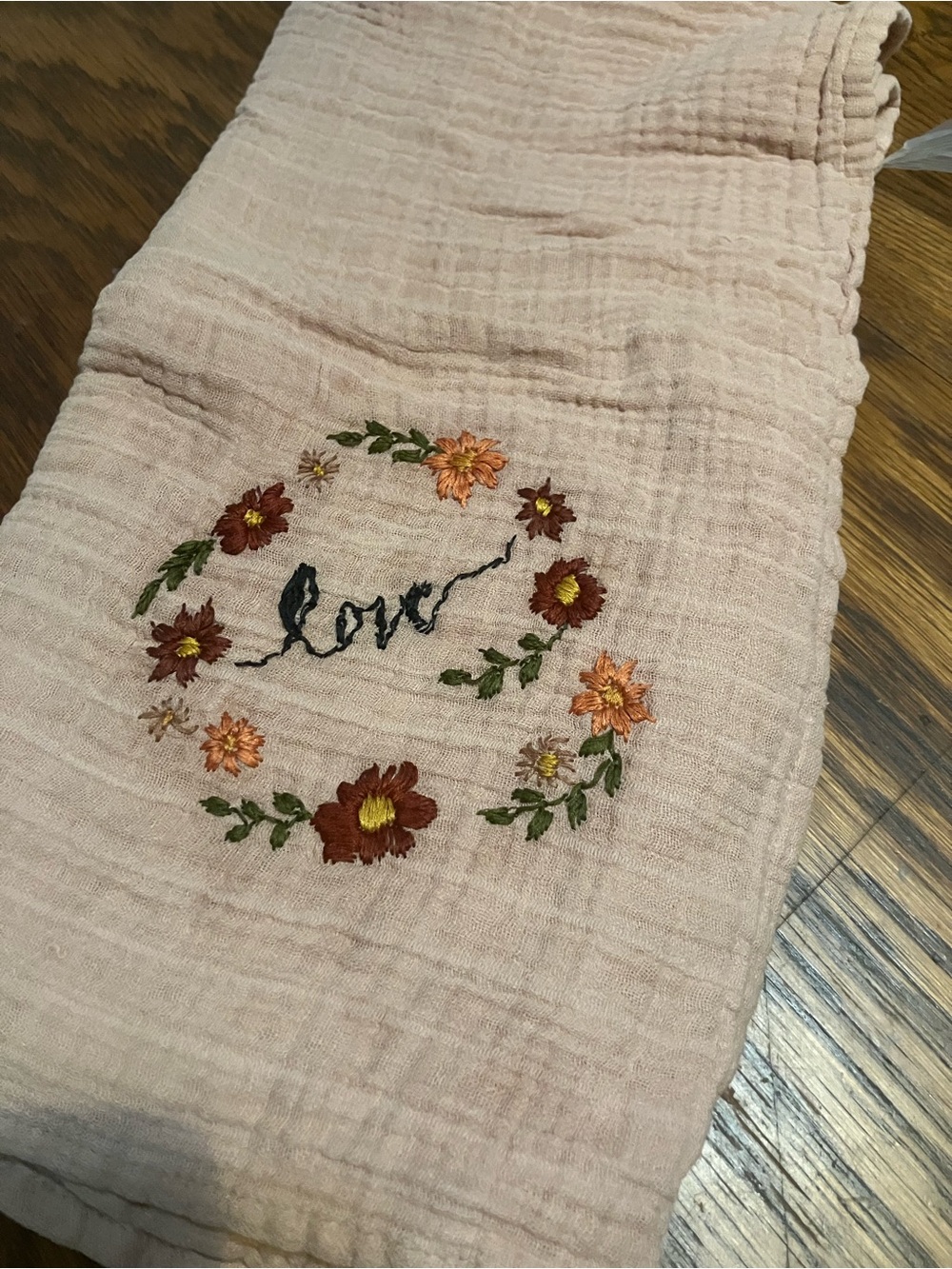 Hand Embroidered 'Love' Floral rose baby blanket